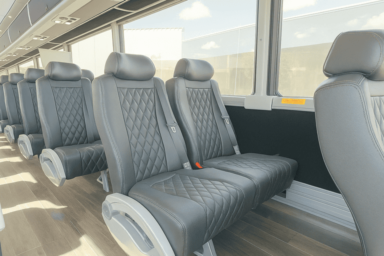 interior of South Gate Minibus Company charter bus